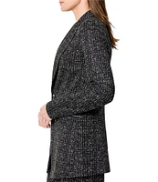 NIC + ZOE Knit Dotty Grid Pattern Open Front Lapel Long Sleeve Blazer