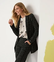 NIC + ZOE Knit Dotty Grid Pattern Open Front Lapel Long Sleeve Blazer