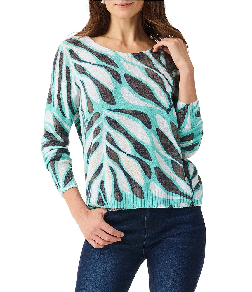 NIC + ZOE Knit Flora Grid Print Round Neck Long Sleeve Supersoft Sweater