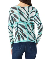 NIC + ZOE Knit Flora Grid Print Round Neck Long Sleeve Supersoft Sweater