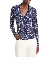 NIC + ZOE Knit Geo Pebble Print Collar V-Neck Long Sleeve Wrap Shirt