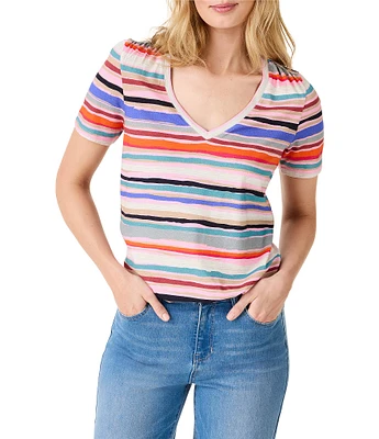 NIC + ZOE Knit Painted Stripes V-Neck Short Sleeve Tee Shirt