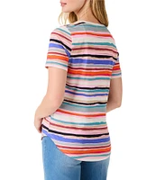 NIC + ZOE Knit Painted Stripes V-Neck Short Sleeve Tee Shirt