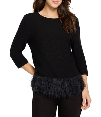 NIC + ZOE Knit Round Neck 3/4 Sleeve Feature Hem Sweater