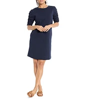 NIC + ZOE Knit Round Neck Ruched Elbow Sleeve Sheath Dress