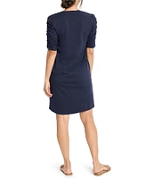 NIC + ZOE Knit Round Neck Ruched Elbow Sleeve Sheath Dress
