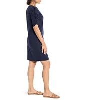 NIC + ZOE Knit Round Neck Ruched Elbow Sleeve Sheath Dress