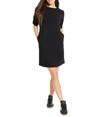 NIC + ZOE Knit Round Neck Ruched Elbow Sleeve Sheath Dress