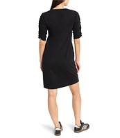 NIC + ZOE Knit Round Neck Ruched Elbow Sleeve Sheath Dress