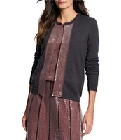 NIC + ZOE Knit Sequin Trim Round Neck Long Sleeve Open Front Cardigan