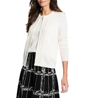 NIC + ZOE Knit Sequin Trim Round Neck Open Front Cardigan