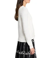 NIC + ZOE Knit Sequin Trim Round Neck Open Front Cardigan