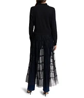 NIC + ZOE Knit Stand Collar Long Sleeve Tiered Tulle Skirt Party Jacket