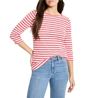 NIC + ZOE Knit Stripe Boat Neck 3/4 Sleeve Tee
