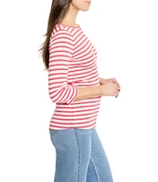 NIC + ZOE Knit Stripe Boat Neck 3/4 Sleeve Tee