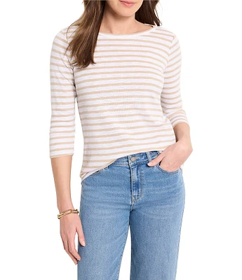 NIC + ZOE Knit Stripe Boat Neck 3/4 Sleeve Tee