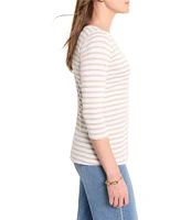 NIC + ZOE Knit Stripe Boat Neck 3/4 Sleeve Tee