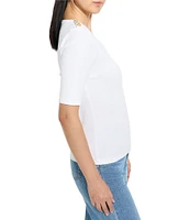 NIC + ZOE Knit V-Neck Elbow Sleeve Button Shoulder Top