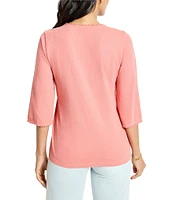 NIC + ZOE Knit V-Neck Elbow Sleeve Fringe Trim Tee