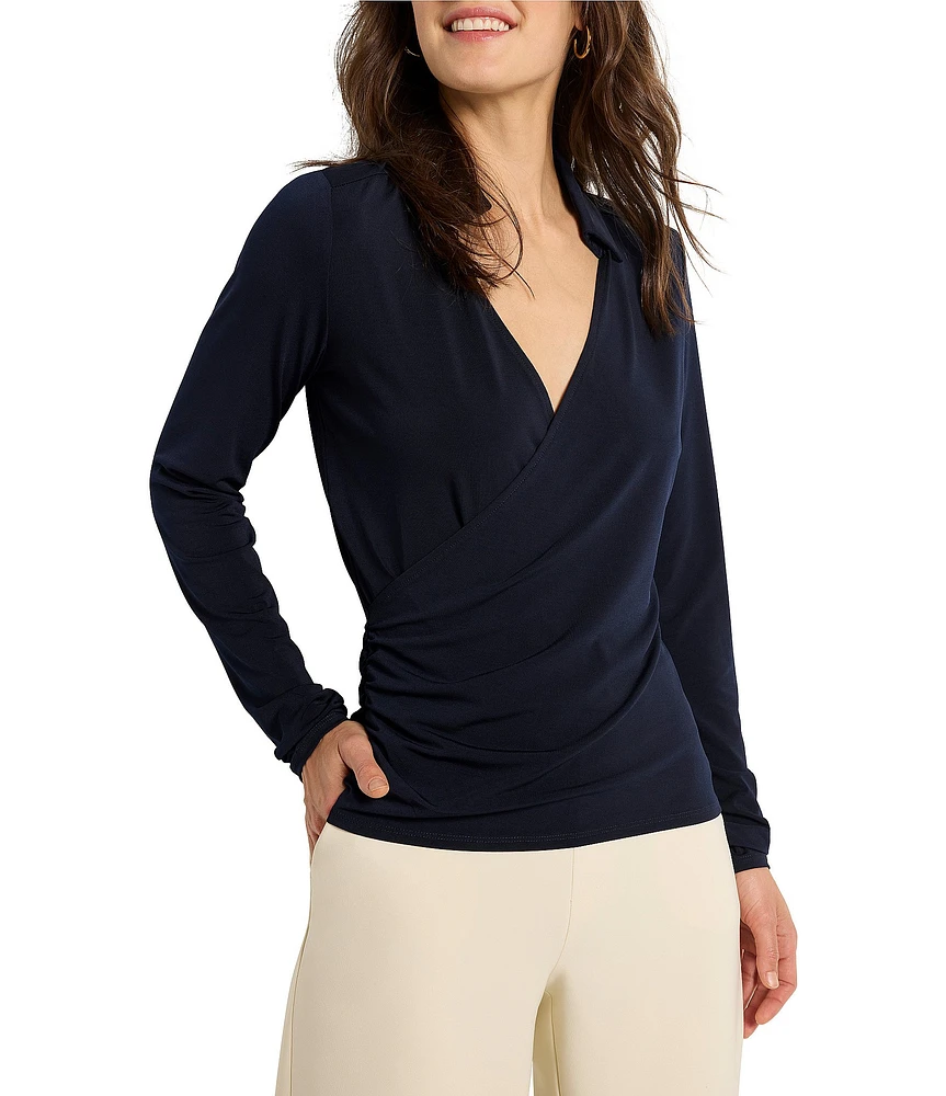NIC + ZOE Knit Wrap Collared V-Neck Long Sleeve Shirt