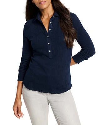 NIC + ZOE Lace Henley Stretch Knit Collared Long Sleeve Top