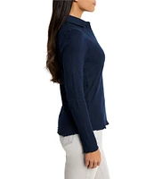 NIC + ZOE Lace Henley Stretch Knit Collared Long Sleeve Top