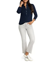 NIC + ZOE Lace Henley Stretch Knit Collared Long Sleeve Top