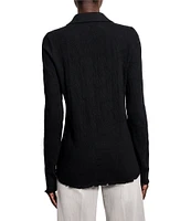 NIC + ZOE Lace Knit Button Front Collar Long Sleeve Top