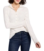 NIC + ZOE Lace Knit Button Front Collar Long Sleeve Top