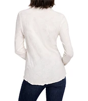 NIC + ZOE Lace Knit Button Front Collar Long Sleeve Top