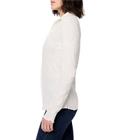 NIC + ZOE Lace Knit Button Front Collar Long Sleeve Top