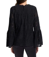 NIC + ZOE Lace Ruffle Round Neck Long Flounce Sleeve Top