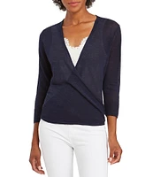 NIC + ZOE Lightweight 4-Way Linen Blend Open Front 3/4 Sleeve Cardigan