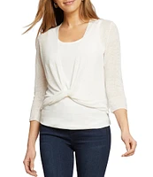 NIC + ZOE Lightweight 4-Way Linen Blend Open Front 3/4 Sleeve Cardigan