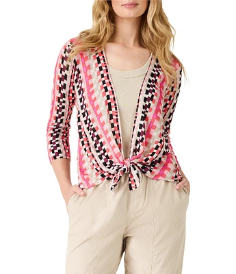 NIC + ZOE Lightweight 4-Way Linen Blend Pixel Sunset Print Open Front 3/4 Sleeve Cardigan