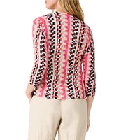 NIC + ZOE Lightweight 4-Way Linen Blend Pixel Sunset Print Open Front 3/4 Sleeve Cardigan