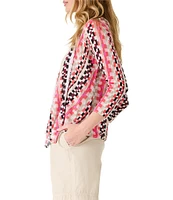 NIC + ZOE Lightweight 4-Way Linen Blend Pixel Sunset Print Open Front 3/4 Sleeve Cardigan