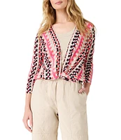 NIC + ZOE Lightweight 4-Way Linen Blend Pixel Sunset Print Open Front 3/4 Sleeve Cardigan