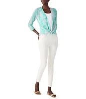 NIC + ZOE Lightweight 4-Way Linen Blend Watercolor Waves Print Open Front 3/4 Sleeve Cardigan