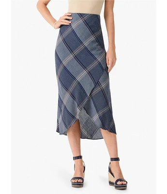 NIC + ZOE Line It Up Woven Plaid Print Midi A-Line Skirt