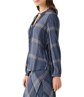 NIC + ZOE Line It Up Woven Plaid Print Ruffle Collar Long Sleeve Top