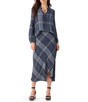 NIC + ZOE Line It Up Woven Plaid Print Ruffle Collar Long Sleeve Top