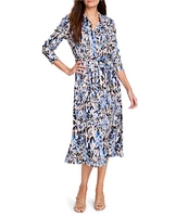 NIC + ZOE Live In Woven Washed Chevron Point Collar Long Sleeve Tie Waist Shirt Dress