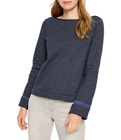 NIC + ZOE Lounge Around Ribbon Trim Knit Boat Neck Long Sleeve Top