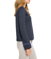 NIC + ZOE Lounge Around Ribbon Trim Knit Boat Neck Long Sleeve Top