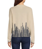 NIC + ZOE Luxe Cashmere Flame Stitch Bateau Neck Long Sleeve Sweater