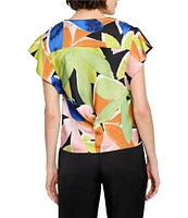 NIC + ZOE Mega Blooms Print V-Neck Flutter Sleeve Top