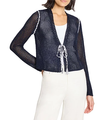 NIC + ZOE Mesh V-Neck Long Sleeve Tie Cardigan