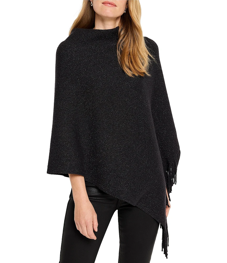 NIC + ZOE Metallic Go To Knit Boatneck Fringe Poncho