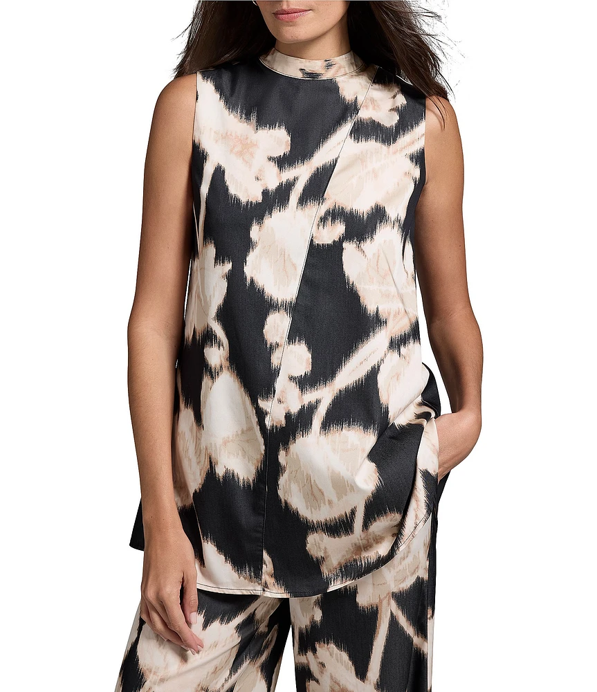 NIC + ZOE Midnight Florals Stand Collar Sleeveless Tunic Top